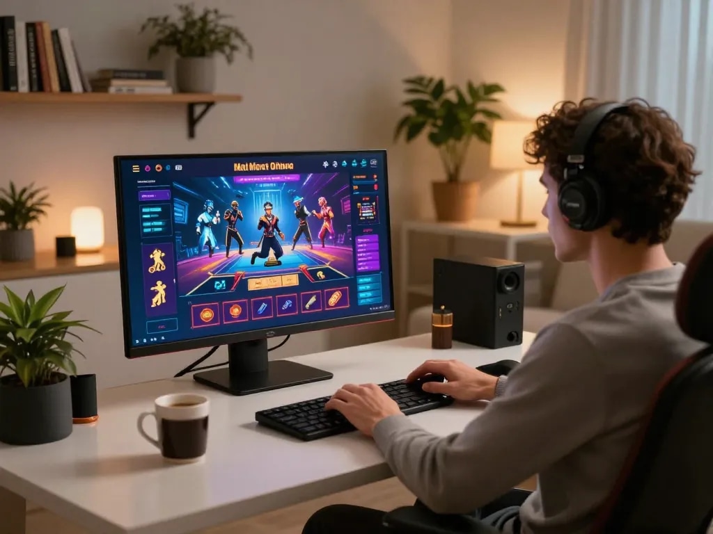 Enjoying a sure win at an online casino with immersive gaming on a stylish desktop.