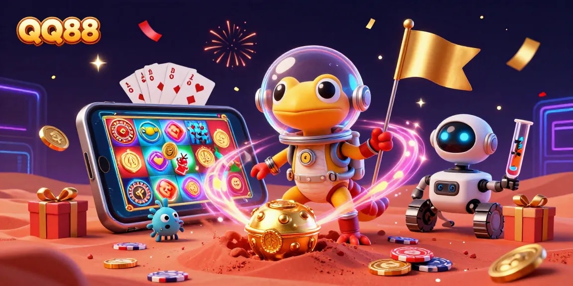 Experience excitement with QQ88's vibrant, interactive casino world, featuring unique 3D characters and games.