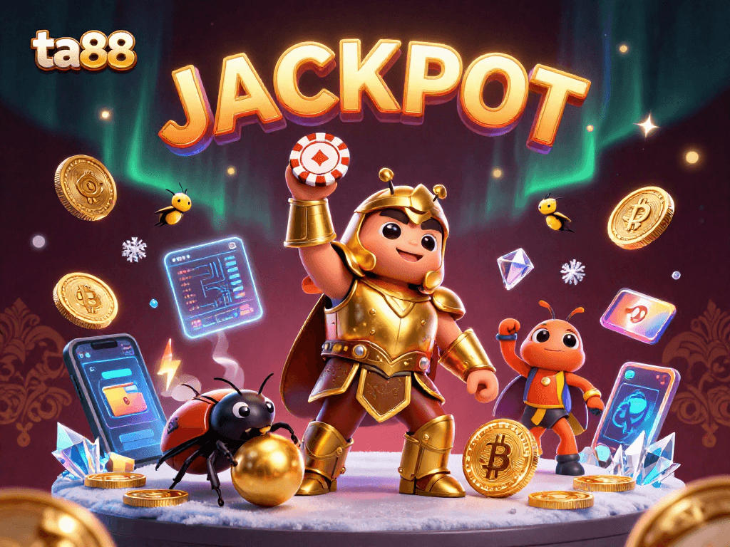 Win big with ta88 at the casino, showcasing an 3D victory scene of gambling excitement.