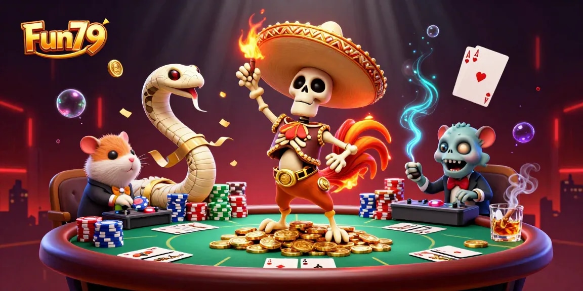 Experience exciting wins at Fun79 with a vibrant illustration of a casino celebration.