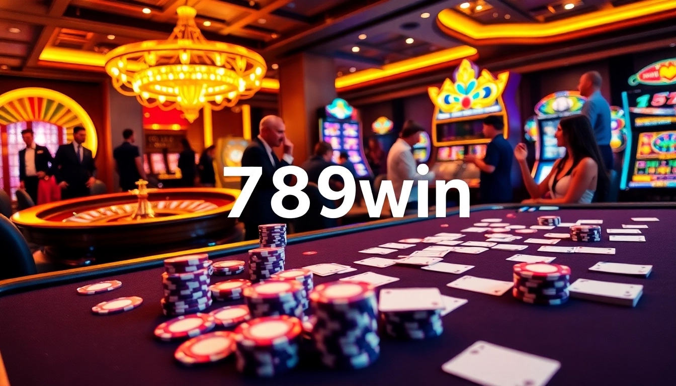 Experience the thrill of 789win at a vibrant online casino table, featuring poker chips and cards.