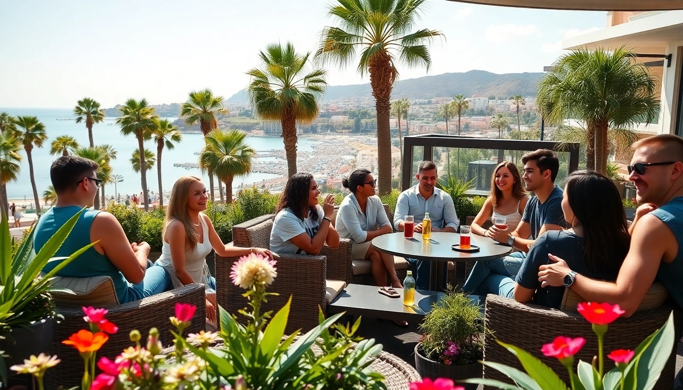 Enjoy a lively moment at Weed Club Lloret De Mar with friends in a scenic setting.