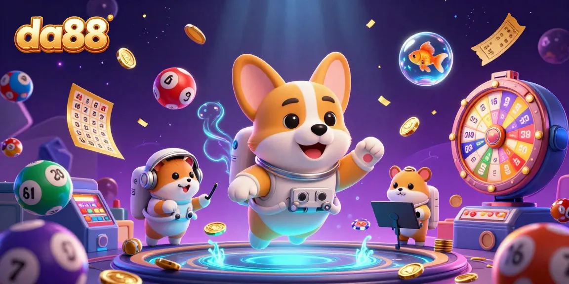 Experience thrilling adventures at da88 with floating characters in a vibrant casino scene.