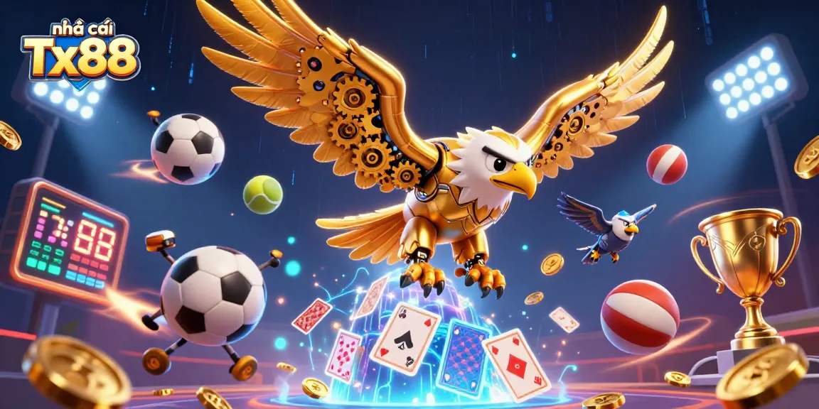 Experience thrilling gaming action at nhà cái Tx88 with an exhilarating 3D digital casino scene.