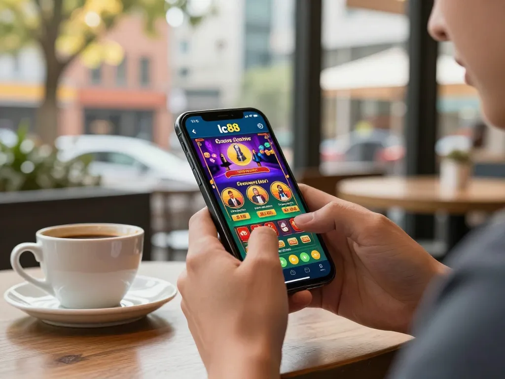 Placing bets on the app lc88 while enjoying a vibrant cafe atmosphere