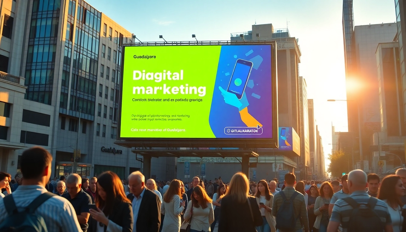 Descubre la vibrante publicidad exterior para marketing digital guadalajara, mostrando una gran cartelera en el paisaje urbano de Guadalajara.