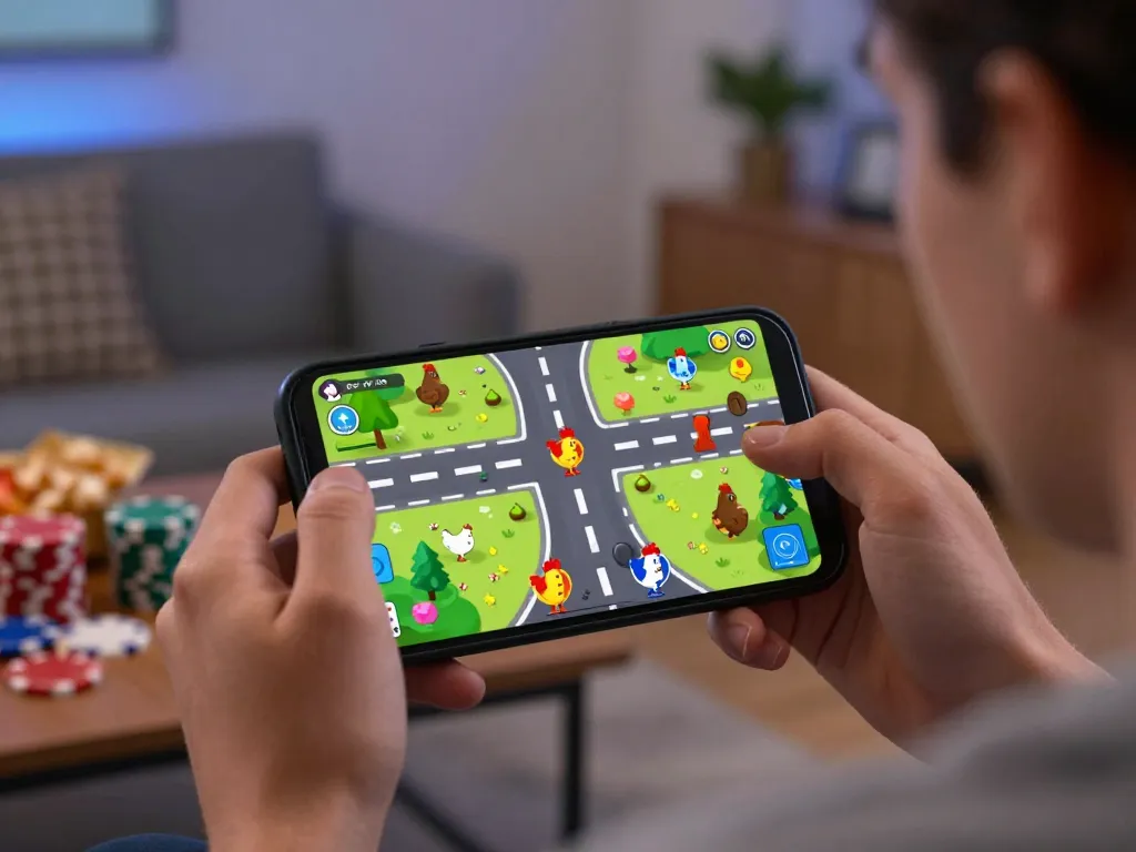 Interagisci con le recensioni di Chicken Road attraverso una dinamica sessione di gioco mobile che mostra un gameplay colorato.