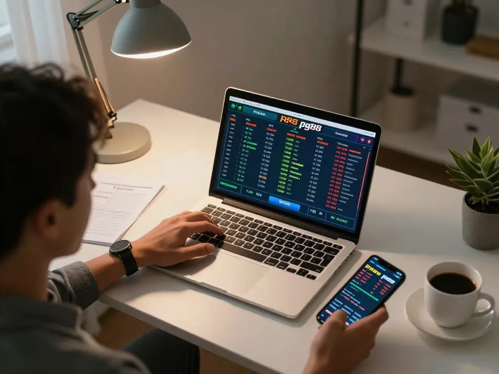 Experience exciting online sports betting on pg88 with strategic analysis in a modern home office.