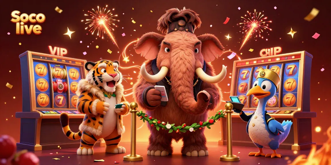 Soco live showcases an exciting casino scene with a woolly mammoth bouncer and VIP elements.