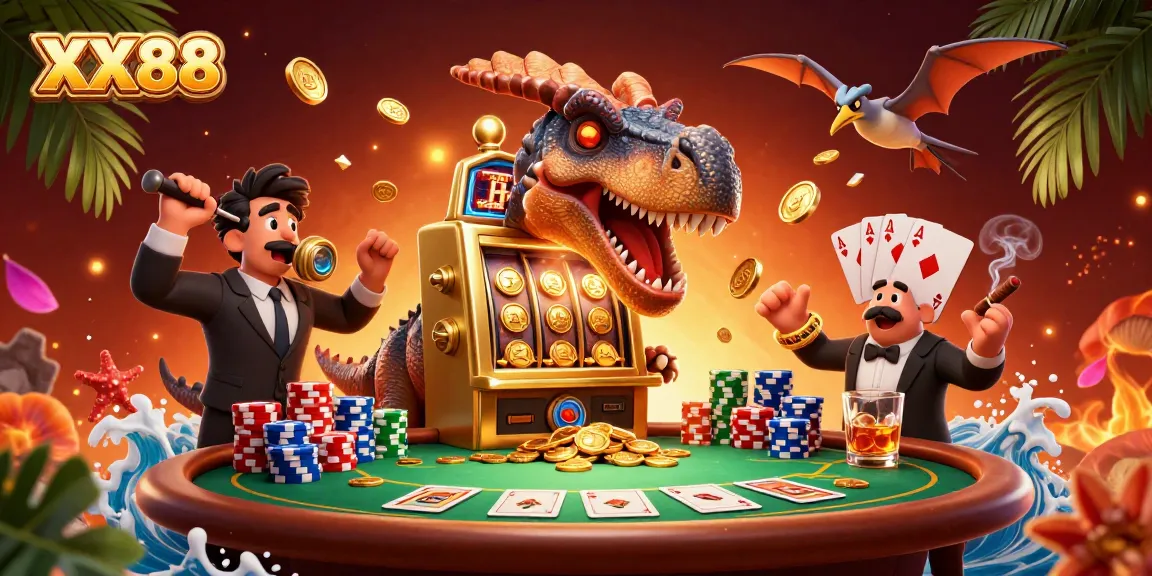 XX88 illustrates a pachycephalosaurus winning jackpots at a casino with vibrant, rich details.