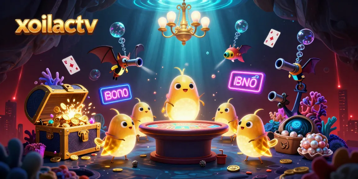 Experience thrilling wins with xoilactv as glowworms light a vibrant cave casino scene filled with treasure.