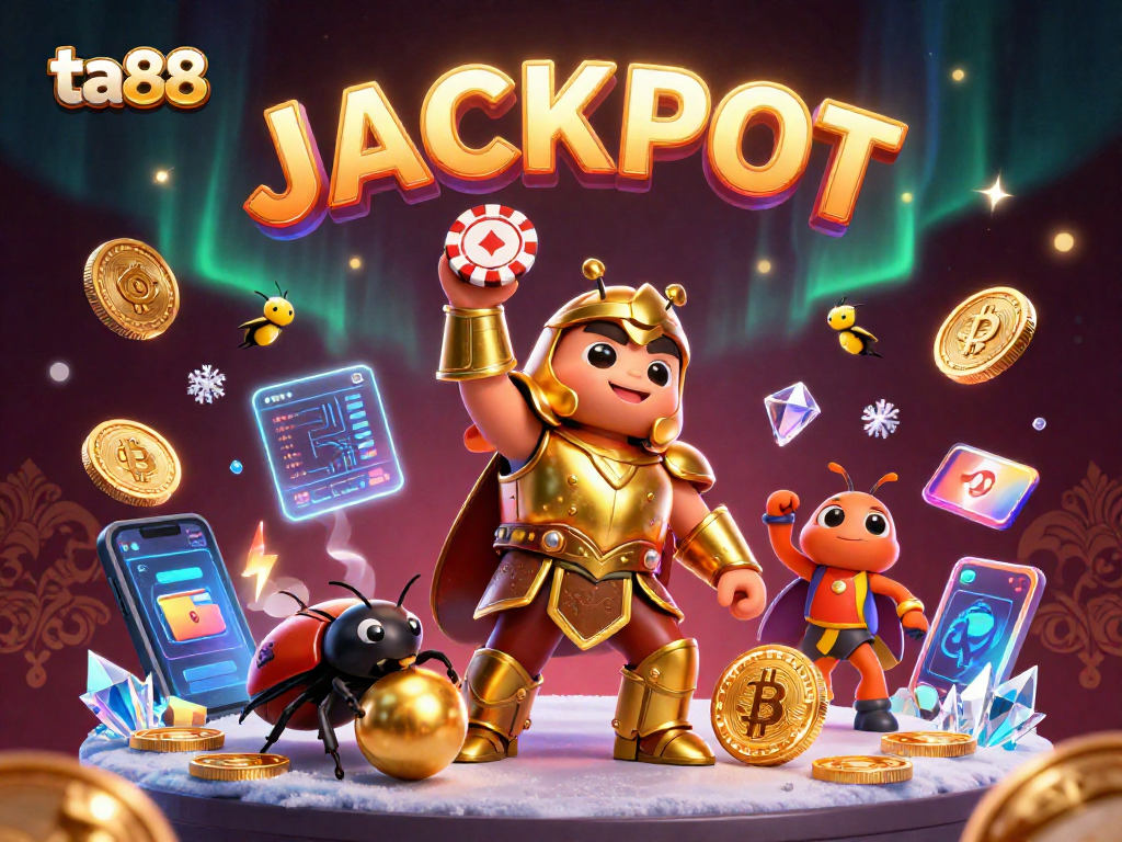 Win big with ta88 at the casino, showcasing an 3D victory scene of gambling excitement.