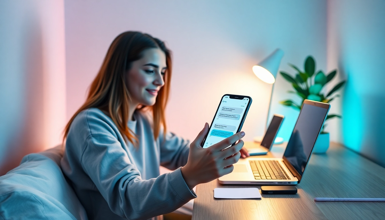 Sexting AI conversation on a smartphone in a cozy digital workspace