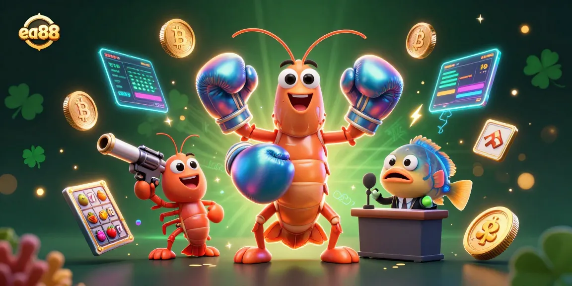 Spin the reels with ea88 as the fierce shrimp duo battle amidst vibrant casino elements.