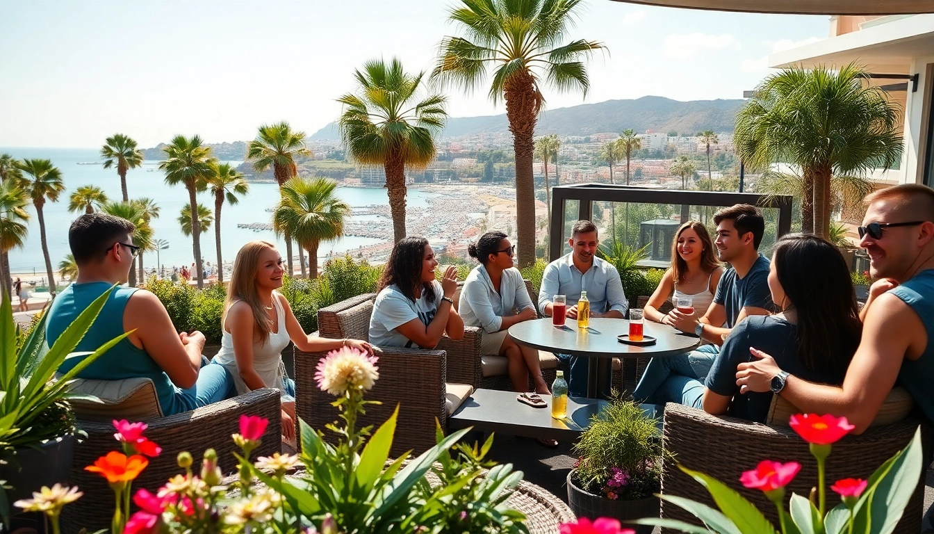 Enjoy a lively moment at Weed Club Lloret De Mar with friends in a scenic setting.