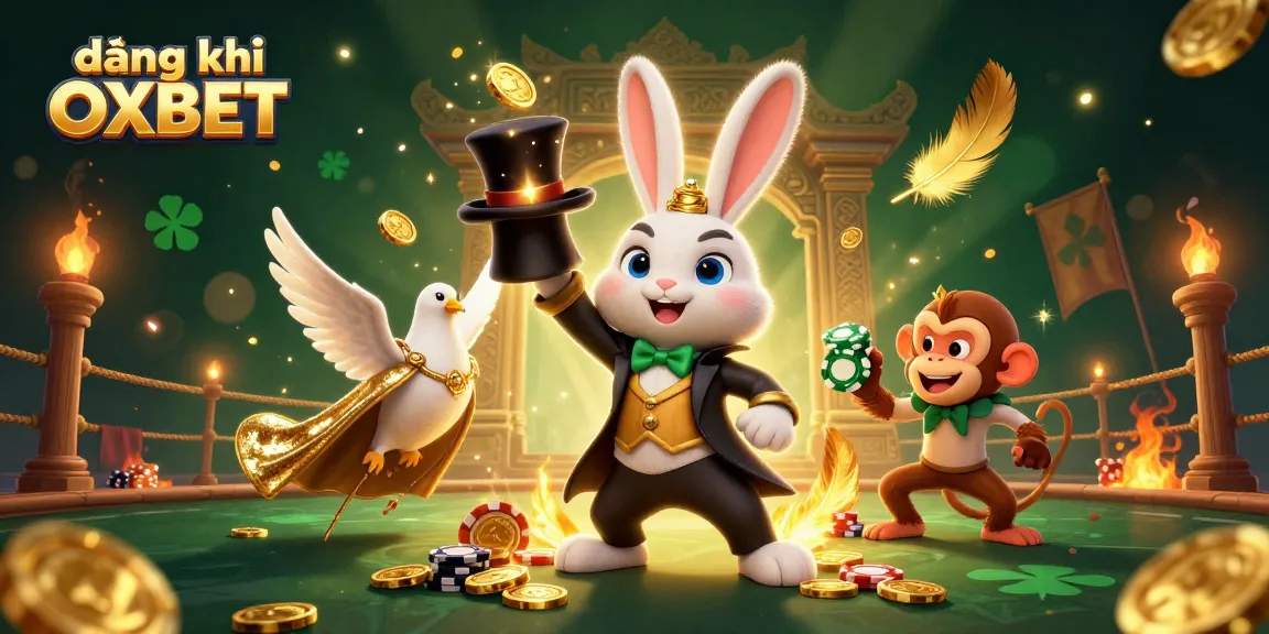 Experience the excitement of đăng ký OXBET with a vibrant 3D scene featuring animated casino characters.