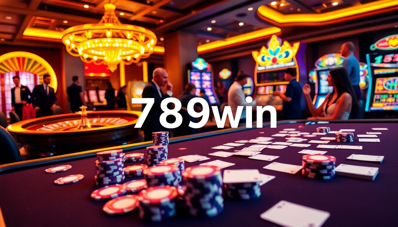 Experience the thrill of 789win at a vibrant online casino table, featuring poker chips and cards.