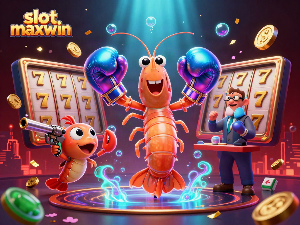 Engage with slot maxwin in this vibrant 3D casino scene showcasing dynamic characters and gaming elements.