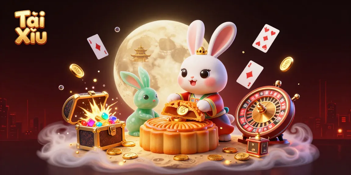 Engage in Tài Xỉu with a vibrant 3D illustration showcasing folklore elements and casino treasures.