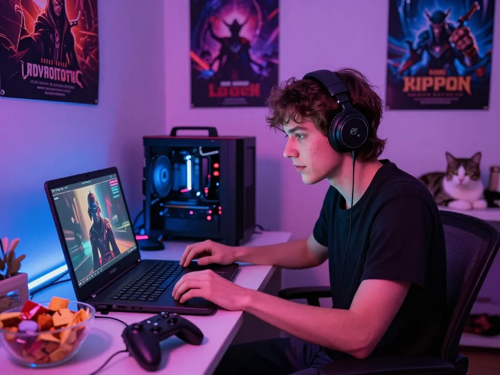 Engaging scene of mind control porn gaming with vibrant colors and cozy atmosphere