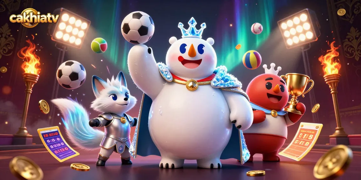 Cakhiatv shows a playful scene with a polar bear and snow fox in a festive gambling atmosphere.