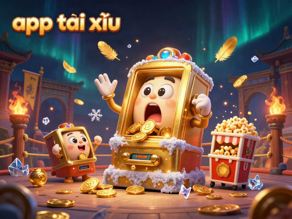 Experience the excitement of app tài xỉu with a golden slot machine hitting a jackpot in a vibrant casino scene.