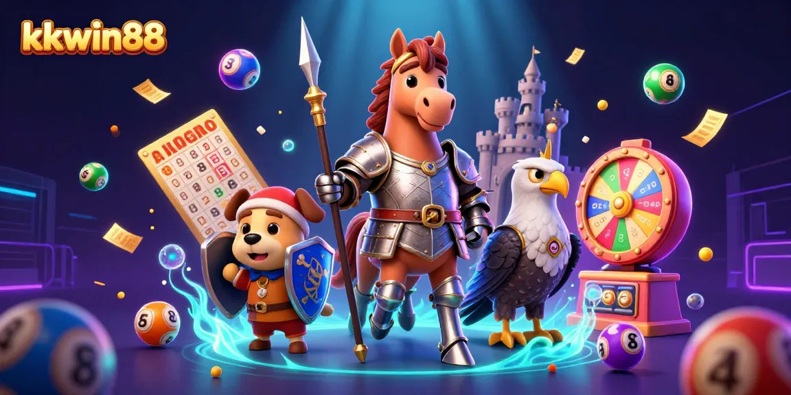 Engage with kkwin88 through vibrant lottery gameplay and exciting casino elements in a dynamic illustration.
